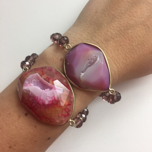 Anthropologie Geode agate pink fuchsia bracelet - Picture 2 of 5
